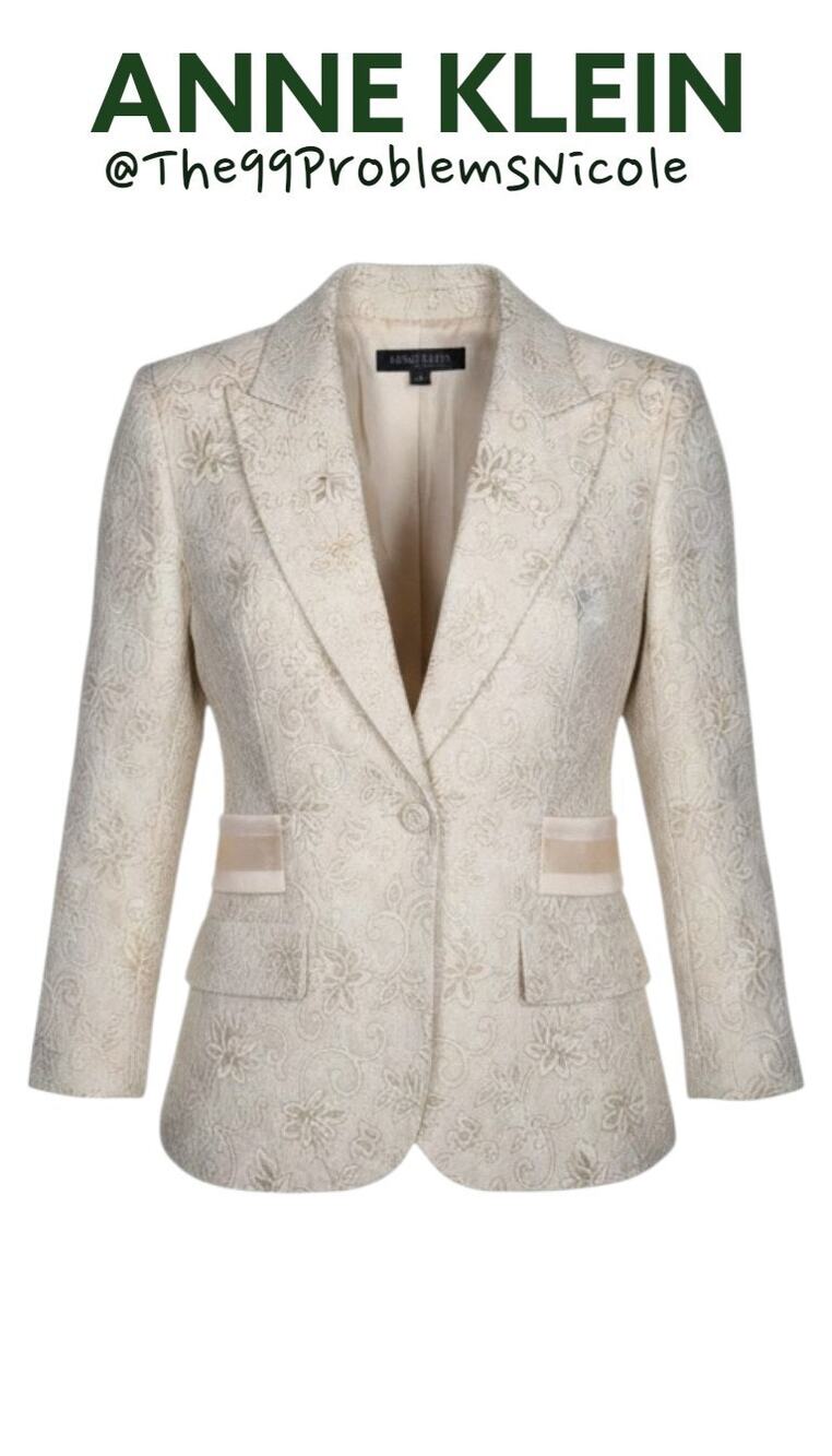 Anne Klein Cream and Gold Floral Metallic Blazer